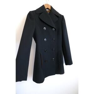 DOLCE & GABBANA Italy Double-Breasted Wool Leather Pea Coat Farfetch 38 XS $2895